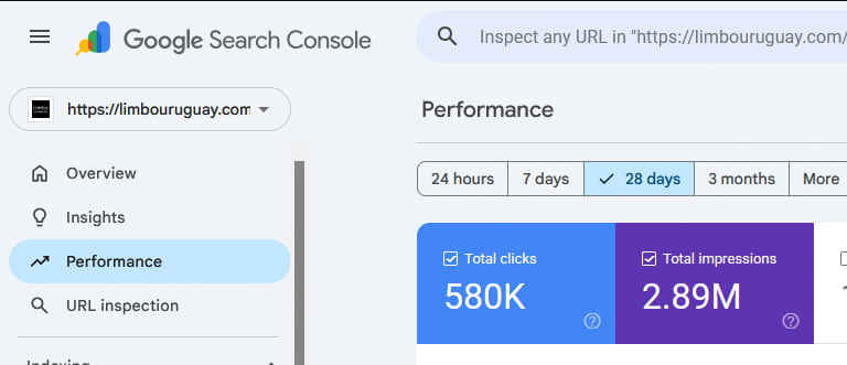 Google Search Console performance for Limbo Uruguay